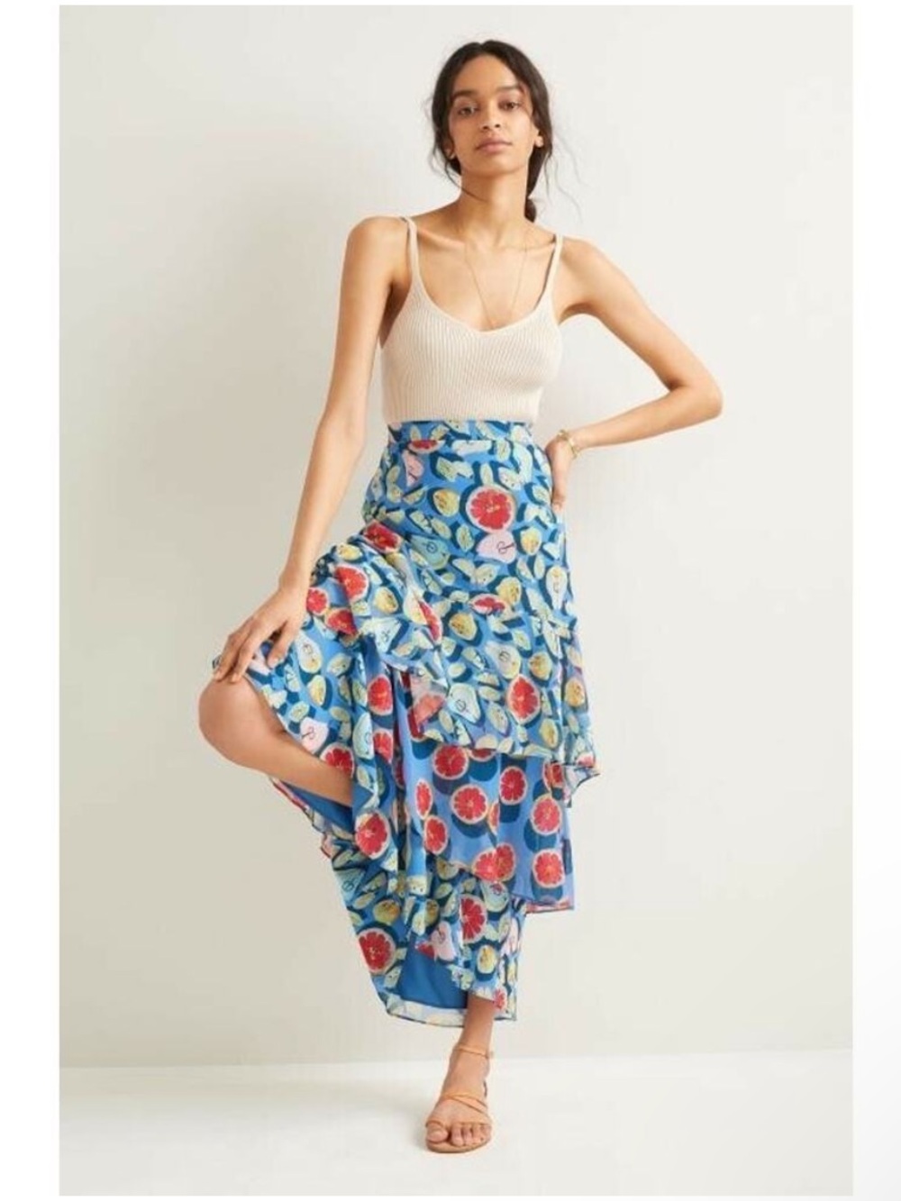 Hutch Anthropologie fruity Blue Floral Tiered Maxi Skirt